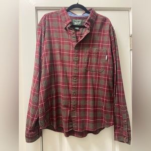 Men’s Flannel Button Down, Woolrich, XL, Red and Green Plaid